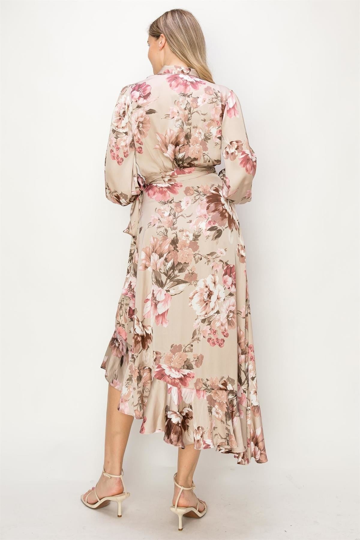 Midi floral wrap dress