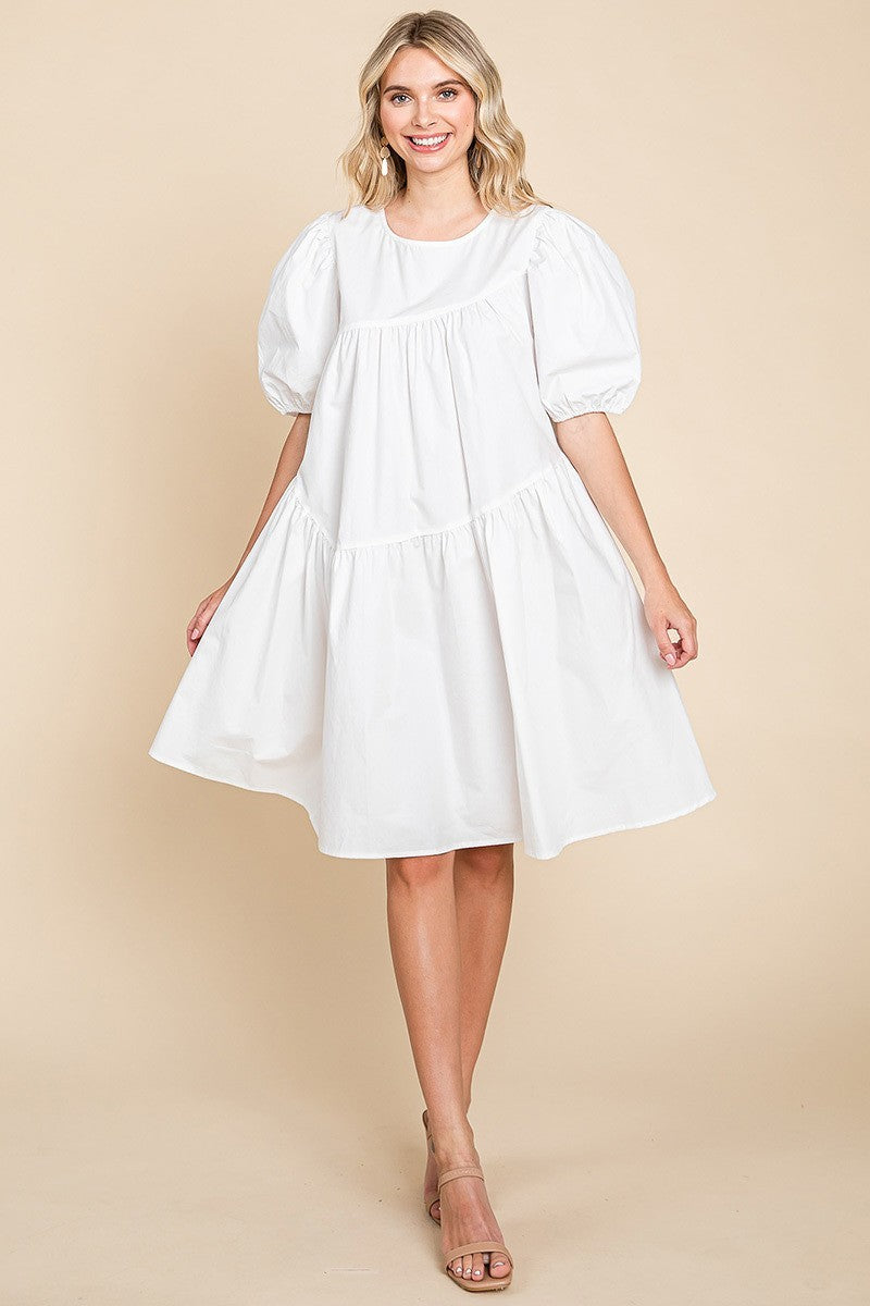 Modest white knee length dress